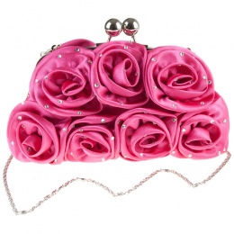 Girls Fuchsia Pink Diamante Satin Rose Clutch Bag